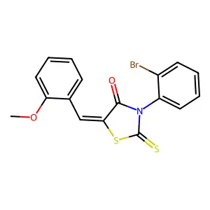 (5Z)-3-(2-bromophenyl)-5-(2-methoxybenzylidene)-2-thioxo-1,3-thiazolidin-4-one structure