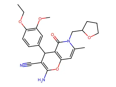 2-amino-4-(4-ethoxy-3-methoxyphenyl)-7-methyl-5-oxo-6-((tetrahydrofuran-2-yl)methyl)-5,6-dihydro-4H-pyrano[3,2-c]pyridine-3-carbonitrile structure