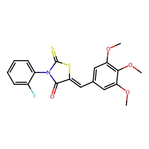 (Z)-3-(2-fluorophenyl)-2-thioxo-5-(3,4,5-trimethoxybenzylidene)thiazolidin-4-one structure
