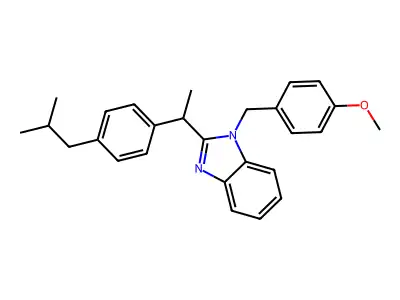 1-[(4-methoxyphenyl)methyl]-2-{1-[4-(2-methylpropyl)phenyl]ethyl}-1H-1,3-benzodiazole structure