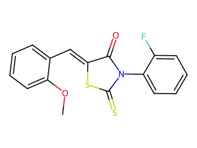 (Z)-3-(2-fluorophenyl)-5-(2-methoxybenzylidene)-2-thioxothiazolidin-4-one structure
