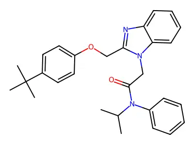 2-(2-((4-(tert-butyl)phenoxy)methyl)-1H-benzo[d]imidazol-1-yl)-N-isopropyl-N-phenylacetamide structure