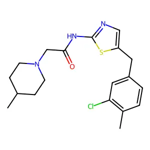 N-[5-[(3-chloro-4-methylphenyl)methyl]-1,3-thiazol-2-yl]-2-(4-methylpiperidin-1-yl)acetamide structure