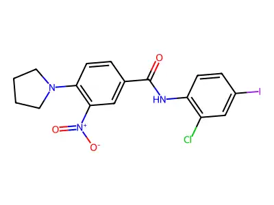 N-(2-chloro-4-iodophenyl)-3-nitro-4-pyrrolidin-1-ylbenzamide structure