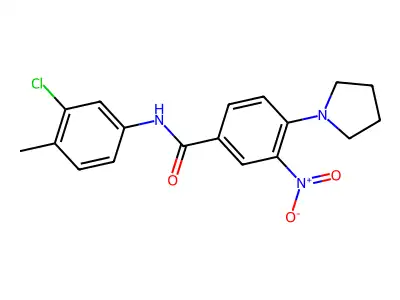 N-(3-chloro-4-methylphenyl)-3-nitro-4-pyrrolidin-1-ylbenzamide structure