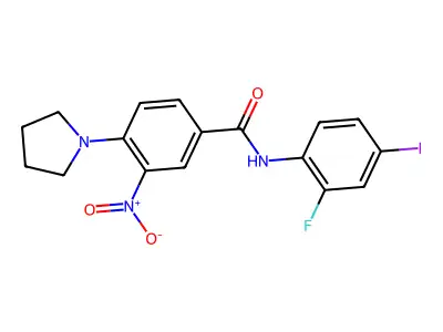 N-(2-fluoro-4-iodophenyl)-3-nitro-4-pyrrolidin-1-ylbenzamide structure