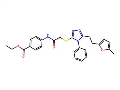 ethyl 4-{[({5-[2-(5-methyl-2-furyl)ethyl]-4-phenyl-4H-1,2,4-triazol-3-yl}thio)acetyl]amino}benzoate structure