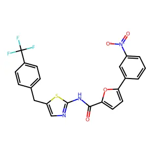 5-(3-nitrophenyl)-N-{5-[4-(trifluoromethyl)benzyl]-1,3-thiazol-2-yl}-2-furamide structure