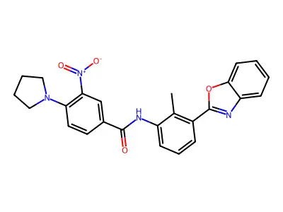 N-[3-(1,3-benzoxazol-2-yl)-2-methylphenyl]-3-nitro-4-(pyrrolidin-1-yl)benzamide structure