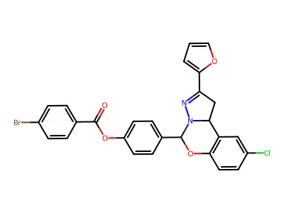 4-[9-chloro-2-(furan-2-yl)-1,10b-dihydropyrazolo[1,5-c][1,3]benzoxazin-5-yl]phenyl 4-bromobenzoate structure