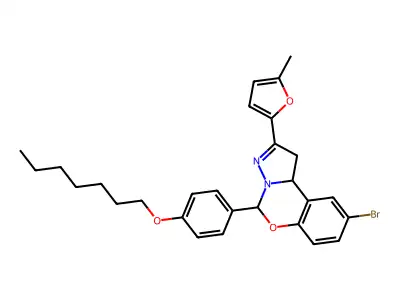 9-bromo-5-[4-(heptyloxy)phenyl]-2-(5-methylfuran-2-yl)-1,10b-dihydropyrazolo[1,5-c][1,3]benzoxazine structure