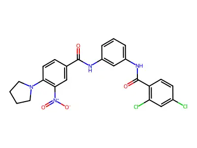 N-[3-[(2,4-dichlorobenzoyl)amino]phenyl]-3-nitro-4-pyrrolidin-1-ylbenzamide structure