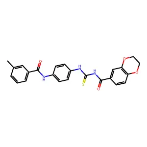 N-[[4-[(3-methylbenzoyl)amino]phenyl]carbamothioyl]-2,3-dihydro-1,4-benzodioxine-6-carboxamide structure