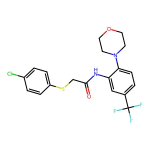 2-(4-chlorophenyl)sulfanyl-N-[2-morpholin-4-yl-5-(trifluoromethyl)phenyl]acetamide structure