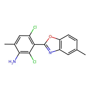 2,4-Dichloro-6-methyl-3-(5-methyl-1,3-benzoxazol-2-yl)aniline structure