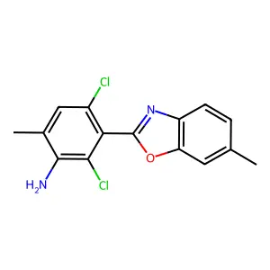 2,4-Dichloro-6-methyl-3-(6-methyl-1,3-benzoxazol-2-yl)aniline structure
