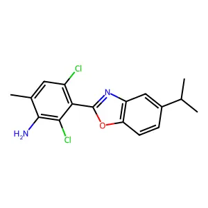2,4-Dichloro-6-methyl-3-(5-propan-2-yl-1,3-benzoxazol-2-yl)aniline structure