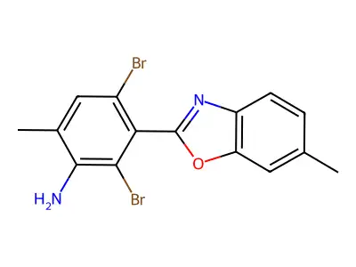 2,4-Dibromo-6-methyl-3-(6-methyl-1,3-benzoxazol-2-yl)aniline structure