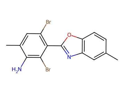 2,4-Dibromo-6-methyl-3-(5-methyl-1,3-benzoxazol-2-yl)aniline structure