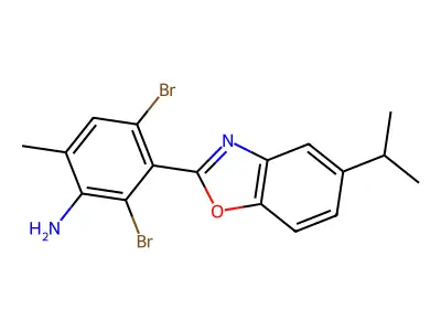 2,4-Dibromo-6-methyl-3-(5-propan-2-yl-1,3-benzoxazol-2-yl)aniline structure
