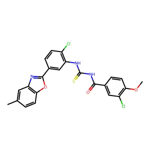 3-chloro-N-[[2-chloro-5-(5-methyl-1,3-benzoxazol-2-yl)phenyl]carbamothioyl]-4-methoxybenzamide structure