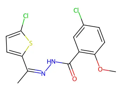 5-chloro-N-[1-(5-chlorothiophen-2-yl)ethylideneamino]-2-methoxybenzamide structure