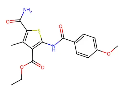 ETHYL 5-CARBAMOYL-2-(4-METHOXYBENZAMIDO)-4-METHYLTHIOPHENE-3-CARBOXYLATE structure