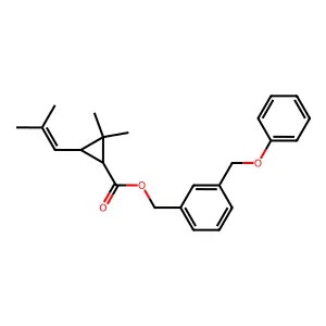 Cyclopropanecarboxylic acid, 2,2-dimethyl-3-(2-methyl-1-propenyl)-, (3-(phenoxymethyl)phenyl)methyl ester, (1R-trans)- structure