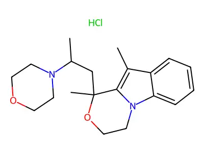 1H-(1,4)Oxazino(4,3-a)indole, 3,4-dihydro-1,10-dimethyl-1-((2-morpholino)propyl)-, hydrochloride structure