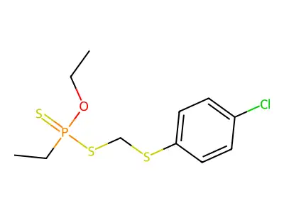 Phosphonodithioic acid, ethyl-, S-(((p-chlorophenyl)-thio)methyl) O-ethyl ester structure