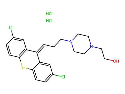 Thioxanthene, 2,7-dichloro-9-(3-(4-(2-hydroxyethyl)piperazinyl)propylidene)-, dihydrochloride structure