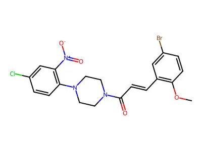 (2E)-3-(5-bromo-2-methoxyphenyl)-1-[4-(4-chloro-2-nitrophenyl)piperazin-1-yl]prop-2-en-1-one structure