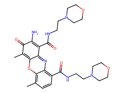 2-amino-4,6-dimethyl-1-N,9-N-bis(2-morpholin-4-ylethyl)-3-oxophenoxazine-1,9-dicarboxamide structure