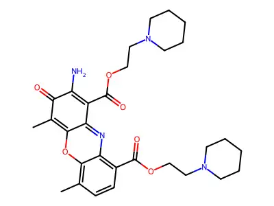 bis(2-piperidin-1-ylethyl) 2-amino-4,6-dimethyl-3-oxophenoxazine-1,9-dicarboxylate structure