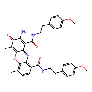 2-amino-1-N,9-N-bis[2-(4-methoxyphenyl)ethyl]-4,6-dimethyl-3-oxophenoxazine-1,9-dicarboxamide structure