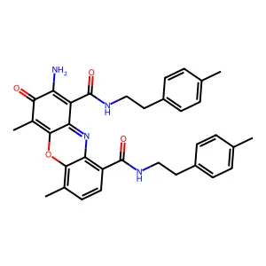 2-amino-4,6-dimethyl-1-N,9-N-bis[2-(4-methylphenyl)ethyl]-3-oxophenoxazine-1,9-dicarboxamide structure