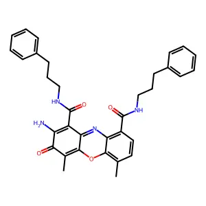 2-amino-4,6-dimethyl-3-oxo-1-N,9-N-bis(3-phenylpropyl)phenoxazine-1,9-dicarboxamide structure