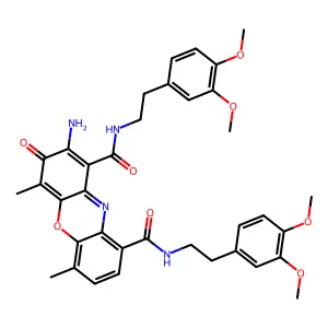 2-amino-1-N,9-N-bis[2-(3,4-dimethoxyphenyl)ethyl]-4,6-dimethyl-3-oxophenoxazine-1,9-dicarboxamide structure