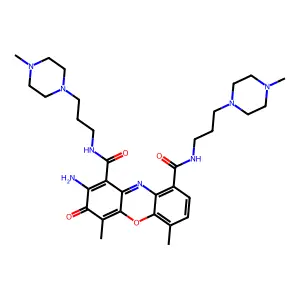 2-amino-4,6-dimethyl-1-N,9-N-bis[3-(4-methylpiperazin-1-yl)propyl]-3-oxophenoxazine-1,9-dicarboxamide structure