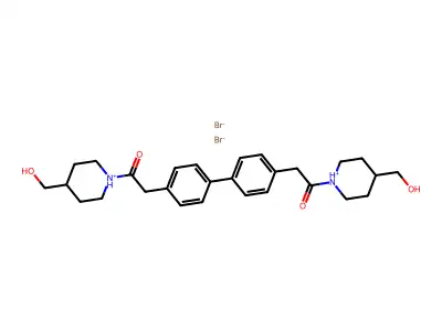 (4,4'-Biphenylylenebis(2-oxoethylene))bis(4-hydroxy-1-methylpiperidinium) dibromide structure