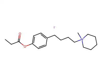 Piperidinium, butyl(4-phenyl-4-propionyloxy)methyl-, iodide structure