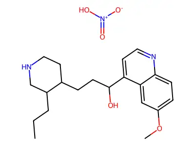 alpha-(6-Methoxyquinol-4-yl)-3-propyl-4-piperidinepropanol nitrate structure
