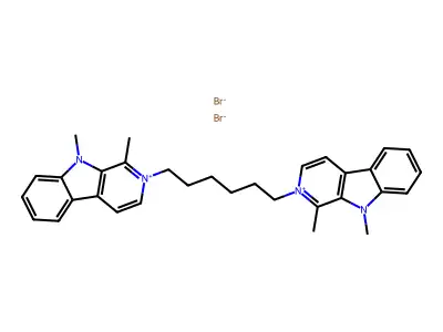 9H-Pyrido(3,4-b)indolium, 2,2'-hexamethylenebis(1,9-dimethyl-, dibromide structure