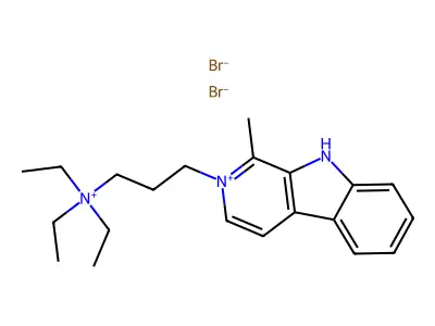 9H-Pyrido(3,4-b)indolium, 1-methyl-2-(3-(triethylammonio)propyl)-, dibromide structure