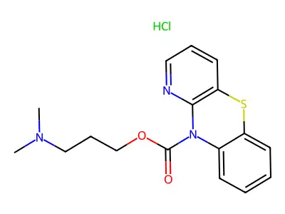 10H-Pyrido(3,2-b)(1,4)benzothiazine-10-carboxylic acid, 3-(dimethylamino)propyl ester, hydrochloride structure