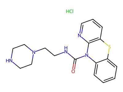 10H-Pyrido(3,2-b)(1,4)benzothiazine-10-carboxamide, N-(2-piperazinoethyl)-, hydrochloride structure