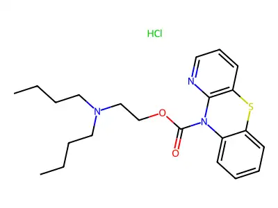 10H-Pyrido(3,2-b)(1,4)benzothiazine-10-carboxylic acid, 2-dibutylaminoethyl ester, hydrochloride structure