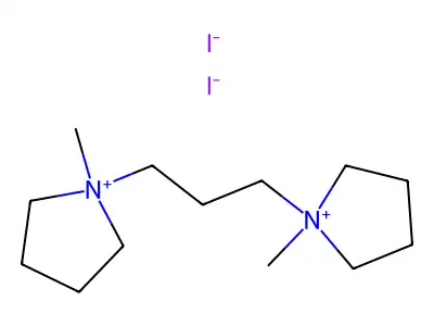 1,1'-(Propane-1,3-diyl)bis(1-methylpyrrolidin-1-ium) diiodide structure
