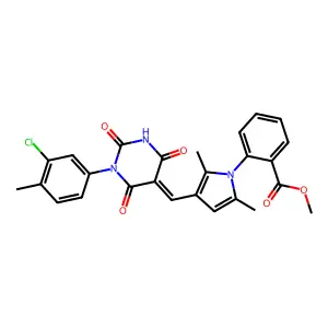 methyl 2-(3-{(Z)-[1-(3-chloro-4-methylphenyl)-2,4,6-trioxotetrahydropyrimidin-5(2H)-ylidene]methyl}-2,5-dimethyl-1H-pyrrol-1-yl)benzoate structure
