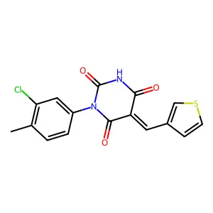 (5Z)-1-(3-chloro-4-methylphenyl)-5-(thiophen-3-ylmethylidene)-1,3-diazinane-2,4,6-trione structure